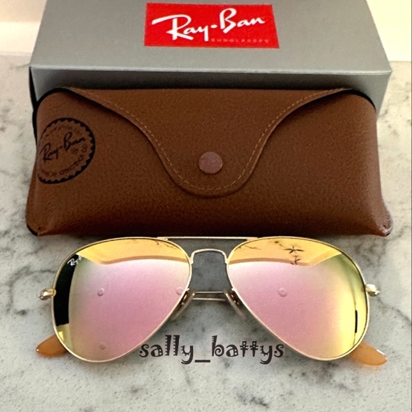 RayBan (Store Display) Aviator Reflective Copper Rose Gold RB3025 Mirror Pink - Picture 3 of 15